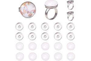 SUNNYCLUE 1 Boîte 62pcs Bouton Cabochon Bague 19mm (0.75 Pouces) Composants de la Bague Réglable avec Cabochons en Verre et Boutons-Pression en Laiton Base Lunette Paramètres du Plateau de Bijoux