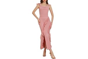 GRACE KARIN Robe de cocktail élégante sans manches avec fente sur le devant et volants pour femme