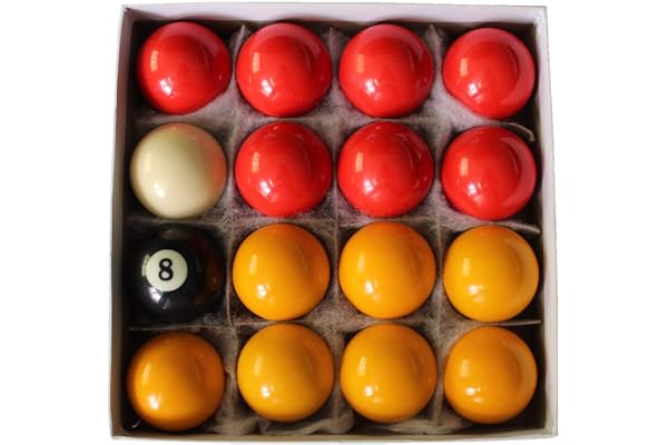 JT2D Set de 16 Boules de Billard Anglais en résine 2" (50,8mm) 7 Boules Jaunes, 7 Boules Rouges, 1 Blanche et 1 Noire