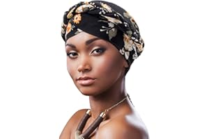 DRESHOW Afrikanischer Damen Turban Geflecht Kopfbedeckung Kopftücher Chemo Kappe Vorgebunden Beanie Mütze Kopfwickel Schlafmütze