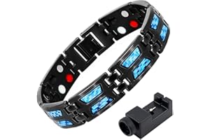 HOUGE Titanium Power - Pulsera magnética de titanio azul carbón, para desintoxicación linfática, mejora la circulación sanguínea, 21 x 1,5 cm