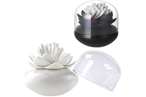 HOMDSIM Lotus Cotton Swab Holder,Cotton Bud Small Q-tips Toothpicks Brushes Holder Box Case Storage Organizer Jar with Clear Lid Dustproof Cover (Black + White)
