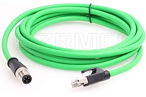 SZRMCC M12 Ethernet Cable D-Code 4 Pin Male to RJ45 Connector High Flex Cat5e Shielded Waterproof Network Cable for Industrial Camera Sensor (5m,Green)