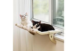 MEWOOFUN Cat Window Perch Hammock for Indoor Cats and Kitten - Adjustable Cat Window Bed Hammock Lying Seat with 2-sided Cushion, Cat Bed Sturdy Supported Holding Up to 18kg (2-in-1 Beige)