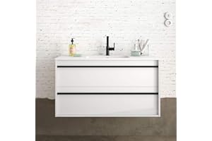 Yellowshop. - Mobile Bagno sospeso Attila 100 Legno con lavabo Specchio LED e Colonna Varie Colorazioni (Bianco Lucido (Mobile + lavabo))