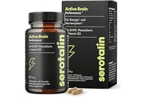 ‎SEROTALIN serotalin ACTIVE BRAIN Performance (ehemals HAPPY ENERGY) | Hochdosiert mit Griffonia, B-Vitaminen, Koffein & Zink | Vegan & Made in Germany | 60 Kapseln (2 Monate)