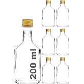 Afracam 200 cc Cold Brew Bottle with Lid 200 ml Flat Cold Coffee Glass Bottle 6 Pieces (Gold/Gold (Metal))