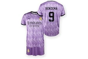 TokyRu Sports Conjunto Camiseta y pantalón 2ª EQ. Temporada 22/23 - RÉPLICA Oficial Autorizada con Licencia - 100% poliéster - Dorsal 9 Benzema - Niño Talla