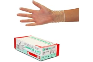 SF MEDICAL PRODUCTS GMBH Rękawice winylowe 1000 sztuk, 10 pudełek (L, przezroczyste), jednorazowe rękawice egzaminacyjne, bez proszku i lateksu, artykuły sanitarne do czyszczenia kuchni, jednorazowe, niesterylne