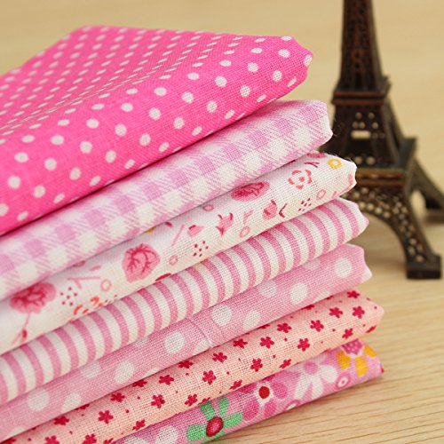 KING DO WAY 7 Stueck Baumwollstoff Rosa Stoffpakete Patchwork Stoffe Baumwolle Stoffreste Paket Rosa 50x50cm - 3