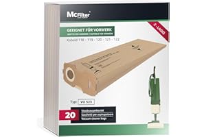 McFilter I 20 sacchetti per aspirapolvere adatti per Vorwerk Kobold VK118 VK119 VK120 VK121 VK122 I carta filtro a 2 strati I sostituzione per FP118-122 I tipo di sacchetto VO 523