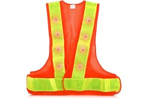 kwmobile LED Light Safety Vest - High Visibility Waistcoat Traffic Outdoor Night Warning Reflector Clothing with Reflective Stripes and 16 LED Lights