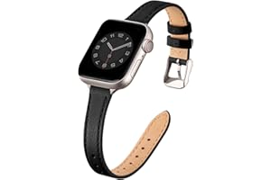 SUNFWR Lederarmband Kompatibel mit Apple Watch Armband 42mm(Serie 11 10) 41mm 40mm 38mm,Damen Dünnes Ersatzband,Schlank Armbänder für iwatch Serie 11/10/9/8/7/6/5/4/3/2/1,SE 1-3(Schwarz&Polarstern)