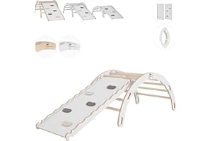 MAMOI® Triangle avec Toboggan Interieur, Mur Escalade pour Enfant, Aire de Jeux pour Bebe, Espalier en Bois, Rocker Arche à partir, Bascule