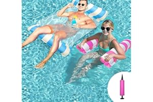 NINGESHOP 2Pcs Flottant Hamac Gonflable,4 in 1 Bouee Piscine Adulte,Matelas Gonflable Piscine,Matelas Piscine Gonflable Bouée,Fauteuil Gonflable de Piscine,Hamac d’Eau Plage Portable pour Partie