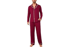 Bresdk Pijama Hombre Invierno Algodon Ropa de Dormir con Botones Pijamas Largos Manga Larga Dos Piezas