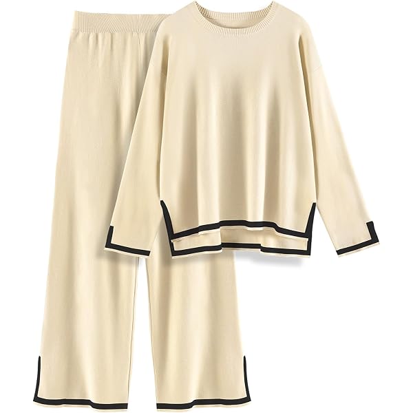 Ensemble Deux Pièces Femme Pull + Pantalon Large - Tricoté Confort Loungewear Hiver, Style Décontracté élégant