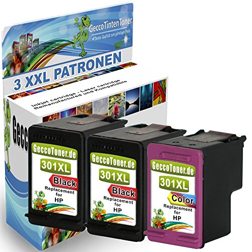 Premium 3er Set kompatible Tintenpatronen als Ersatz für HP 301 XL Druckerpatronen für Deskjet 1000 1010 1510 1050 2514 2510 2542 2540 2544 2550 2050 3000 3050A 3057A 3059A 2050A 1055 Patronen (Schwarz , Farbig) 2x301b-1x301c-hp