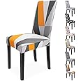 Zindoo Chair Covers Slipcover Dining Chair Covers Washable Softness for 4 Pcs Elastic Installation Chair Protector, Orange-White-Grey