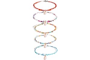 KINBOM Bracelets de Cheville Bohème avec Charme de Coquille, Bracelets de Cheville Perlés Colorés Bracelets de Cheville de Perles de Riz Boho Réglables Bracelets de Cheville Perlés Faits à la Main