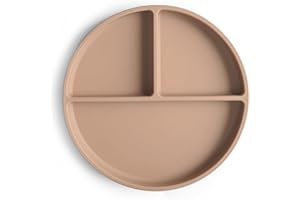 ‎MUSHIE Mushie Silikonowy Talerz Podzielony z Przyssawką Antypoślizgową, dla Niemowląt i Małych Dzieci. Materiał: Silikon Klasy Spożywczej, Nadaje się do Zmywarki i Kuchenki Mikrofalowej (Natural)