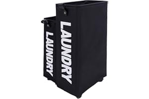 Caroeas 65L Slim Laundry Baskets Tall with Leather Handle (7 Colors), Laundry Basket on Wheels, Collapsible Laundry Hamper, Rolling Hamper Dorm Baskets