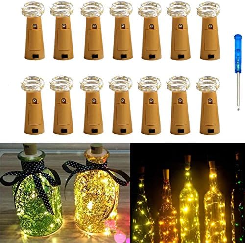 14 Pack Bottle Lights,IBanana Cork Shaped 20 Micro LEDs 2M String Lights with Screwdriver Wine Bottle Glass Decor DIY Lights for Party Birthday Christmas Wedding Home Table Décor (Warm White)