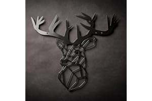 Hansmeier® Wanddeko aus Metall | 42 x 47 cm | Wasserfest | Für Außen, Innen, Balkon & Garten | Metalldeko Hirsch Geweih | Deko Industrial | Motiv Hirschkopf | Schwarz