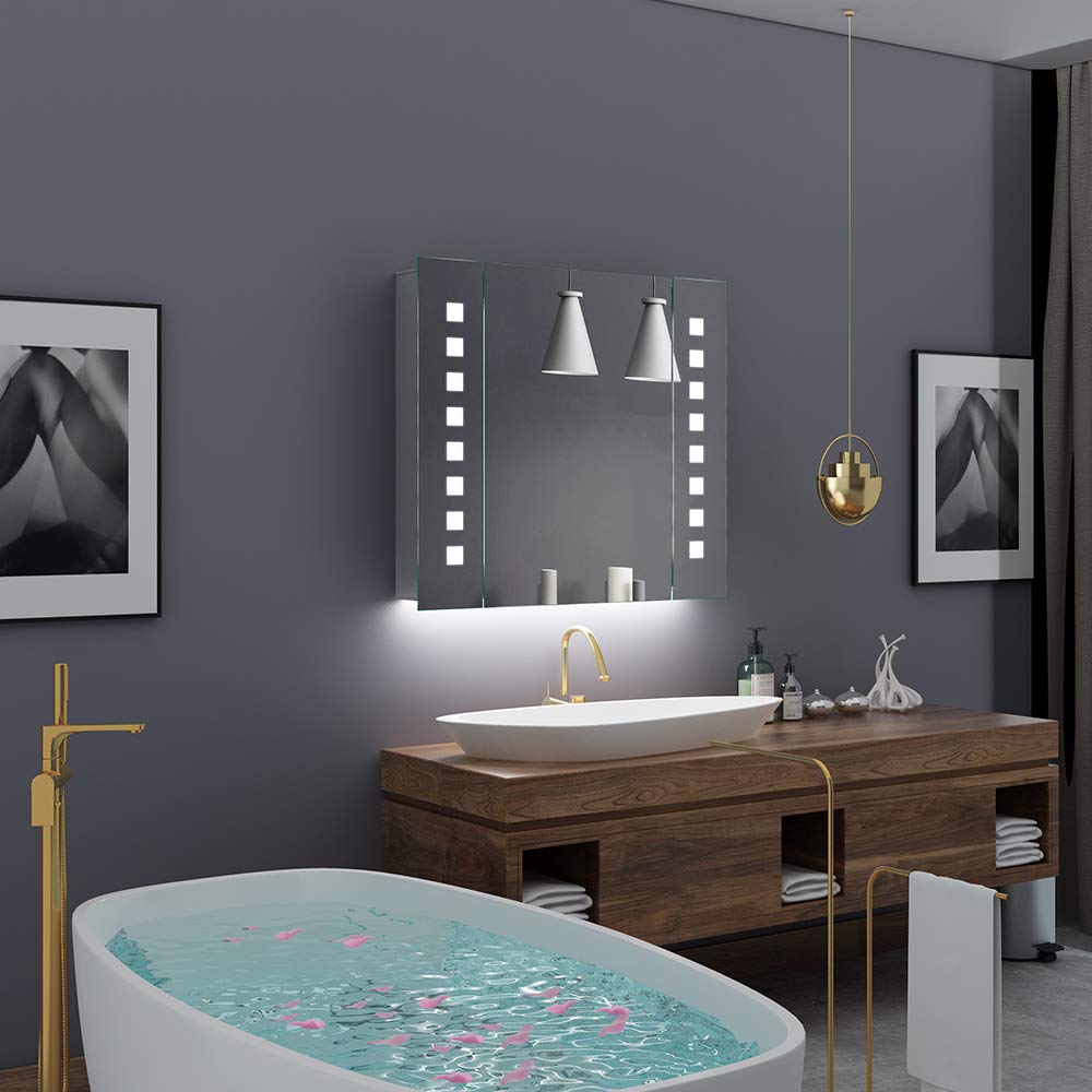 Quavikey LED Spiegelschrank 65x60cm Badezimmer Spiegelschrank mit