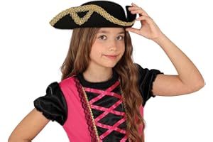FIESTAS GUIRCA | Sombrero de Almirante Infantil en Fieltro (Talla Única) - Accesorio de Disfraz de Pirata para Fiestas y Carnaval - Ideal para Niños Unisex - Negro y Oro