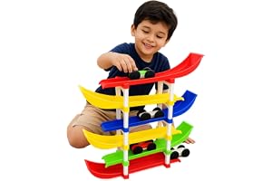 AKM Store 6-Level Racer Ramp Track Toy for Kids | 6 Colorful Ramps & 4 Mini Cars | Montessori Educational Vehicle Toy for Toddlers Age 1–3 | Indoor Racing Game for Boys & Girls