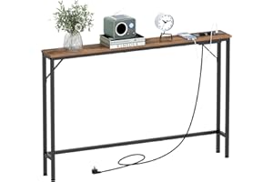 VEDECASA Tavolo da consolle rustico con stazione di ricarica e porte USB Shinny, tavolo d'ingresso stretto con 2 uscite e 2 porte USB, per corridoio, soggiorno, vintage, marrone, VE0052 SCHMALER