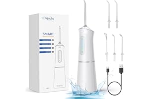 Enpuly Filo interdentale senza fili per pulizia dei denti, filo interdentale per la cura delle parentesi graffe IPX7 impermeabile filo interdentale con 5 punte a getto, detergente per denti d'acqua