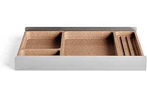 Raico Organizer da scrivania con scomparti in sughero e alluminio, vassoio portapenne, cassetto alternativo per scrivania, organizer per cancelleria (alluminio + sughero naturale)