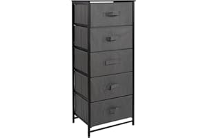 SWINTERY Chest of Drawers Bedroom, Drawer Storage Unit, Dresser with 4 Fabric Drawers, Metal Frame, Tall and Slim (A-Dark Grey, 5 Drawers)