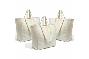 GREENTIQUE Bolsa de Tela Grande con Asa y Bandolera, Tote Bag Plegable Reutilizable de Lona Gruesa, Bolsa de Compra con Pockets, Bolsa de Tela para Compras, Playa, Mercado, Picnic