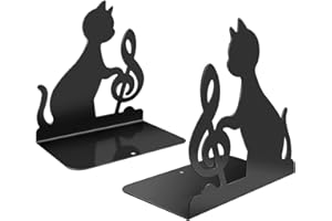 Powcan Serre-livres en Acier Inoxydable, Pour Supporter Des Livres Grands et Lourds Ou Pour Décoration de La Bibliothèque Et Bureau à Domicile (Chat Musical)