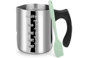 ALLAVA Schmelztopf 600ml, Wasserbad Schmelzschale, Kerzen Schmelztopf, Schmelztopf Kerzenwachs Edelstahl, Bonus Kunststoffschaber, für Kerzen Zucker Butter Käse Karamell Schokolade