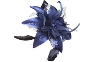 TOP BRAND Elegant navy Blue chiffon Flower & feather fascinator On comb, ideal Wedding,Ladies day, Ascot, Derby, Special occasion .