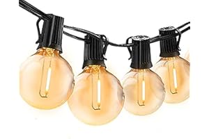 Bomcosy Festoon Lights Outdoor, Outdoor String Lights Mains Powered, G40 50Ft 50 led Bulbs Garden Patio Outside String Lights Warm White Waterproof Garden Lights