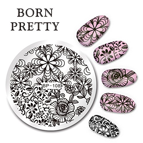 Born Pretty 5.5cm Round Nail Art Stamp Template Arabesque Flower Design Image Plate BP-108