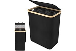 XINZI Cesto portabiancheria con coperchio, pieghevole, 3 scomparti, con sacchetto rimovibile, per lavanderia, camera da letto, 140 l (nero)