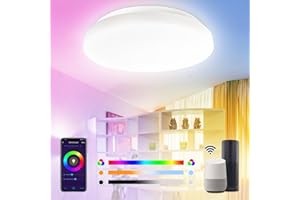 ANTELA Lámpara Techo Led RGB, Plafón Led Techo Inteligente 20W Compatible Con Google Home y Alexa, Regulable en Brillo Color y Temperatura de Color, Control por Voz/APP, No Necesita Hub（Φ26cm