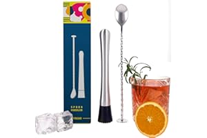 KOOLTHO Pestello Cocktail Mojito Bar Spoon, Set di Muddler Barman e Cucchiaio Cocktail in Acciaio Inox, Pestino Metallo per Drink, Cucchiaio con Manico Lungo, Pesta un Mojito o Miscela una Caipirinha