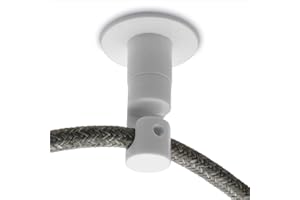 Amarcords - 5 Decentratori a uncino da soffitto per lampade e sospensioni. Gancio hook da soffitto a discesa verticale con regolazione cavo a vista - Decentratore cavo elettrico colore BIANCO
