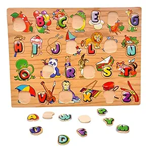 Toyshine Premium Wooden English Capital Letters Puzzle Toy with Pictures, Educational and Learning Toy - ABC