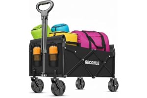 Vikbar terrängvagn med hjul, 100 l trädgårdsvagn med avtagbara hjul och justerbart handtag, vagn för utomhusbruk, camping, festival, shopping, promenader, picknick och BBQ