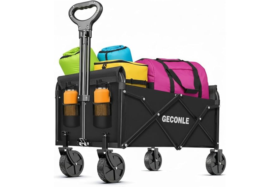100L Festival Trolley Foldable Trolley Cart on Wheels 100KG/220LBS - Portable Folding Wagon Cart with Drink Holders for Grocery Outdoor Sports Garden Camping
