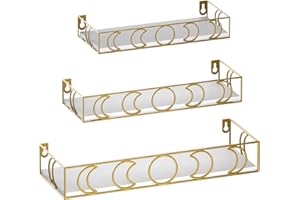 EYMPEU Gold Moon Motif floating shelves, Set of 3 Kitchen Wall Shelves, Bedroom Wall Shelf
