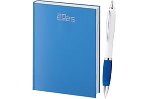 Hole Gadget | Agenda Giornaliera 2025 Cm15x21 - A5 - Penna in Regalo, Grande Pianificatore per Appuntamenti, Casa, Ufficio, Scuola, Lavoro, Diario Gestione Scadenze. Copertina Rigida (Azzurro)